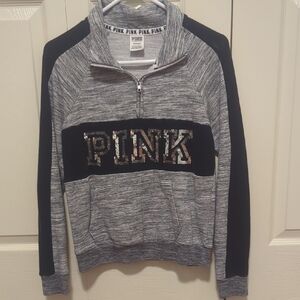 PINK Victoria's Secret Gray and Black Sweatshirt/Matching Sweatpants In Closet